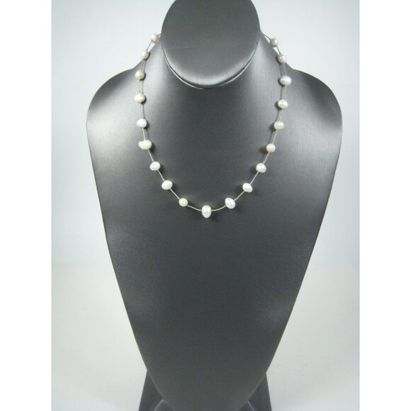 Natural Freshwater Pearl Necklace 19 Hand Knotted Strand Sterling Silver Clasp - Picture 1 of 8